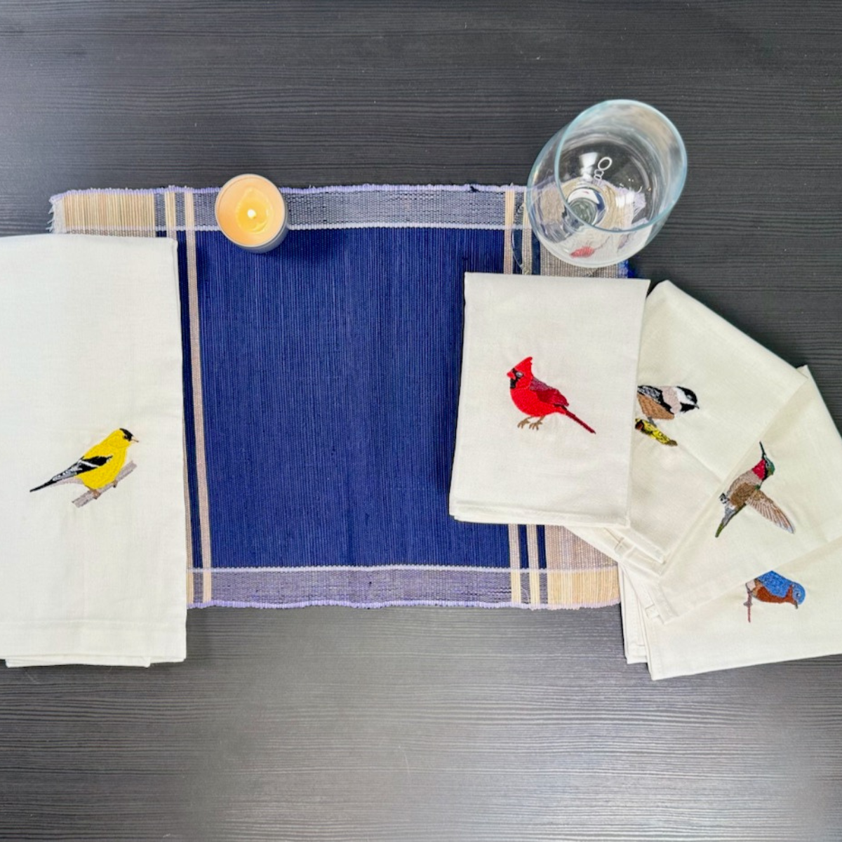 100% Cotton Tea Towels with Bird Embroidery - Kitchen Towels